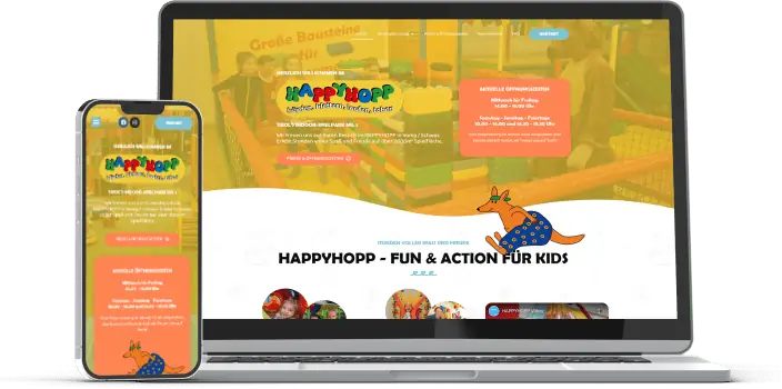 Website HappyHopp auf Laptop und Smartphone