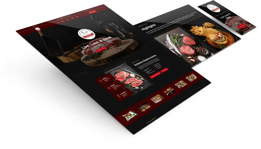 Website des Western Steakhouse auf Bildschirm, Tablet und Handy