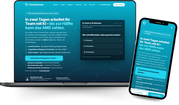 Website von KI Training Kärnten auf Laptop und Smartphone