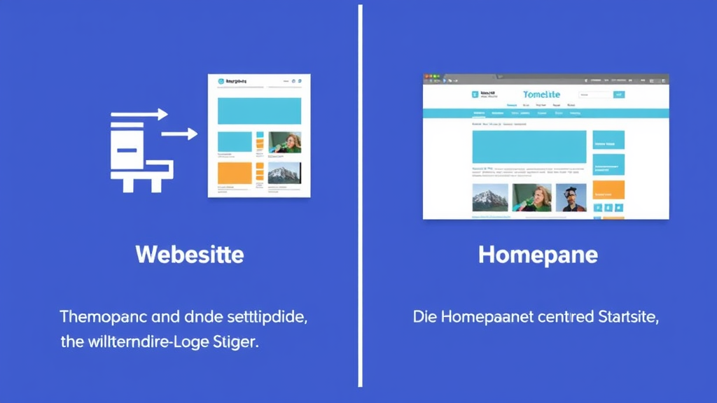 Grafik, die den Unterschied zwischen Homepage und Website erklärt: In der Mitte eine Website mit mehreren Seiten und rechts die Homepage als zentrale Startseite.