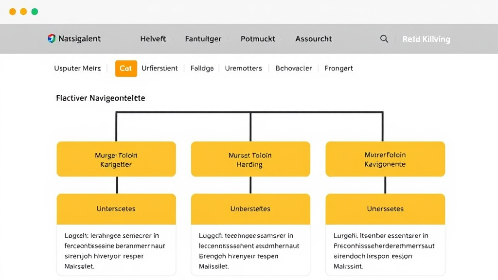 Grafik einer Website mit klar strukturierter Navigationsleiste, mehrere Unterseiten und einer flachen Hierarchie, die die Benutzerfreundlichkeit und SEO-Optimierung demonstriert.