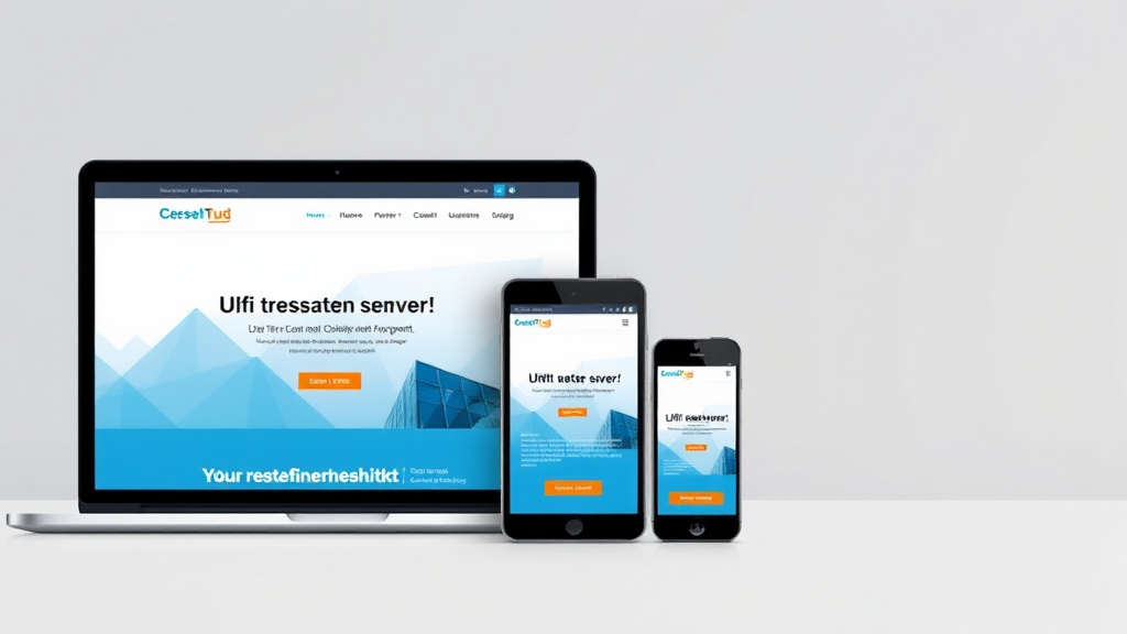 Grafik eines responsiven Webdesigns, das eine Website zeigt, die auf Desktop, Tablet und Smartphone optimiert ist, mit Fokus auf Benutzerfreundlichkeit.