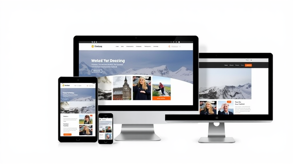 Grafische Darstellung einer responsiven Website, die auf verschiedenen Geräten wie Smartphone, Tablet und Desktop-PC optimal angezeigt wird.