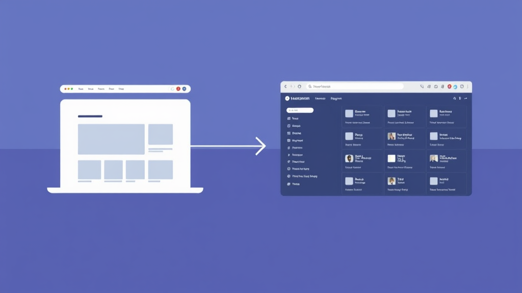 Illustration einer Website mit zwei verschiedenen Strukturen: einer minimalistischen One-Page-Website auf der linken Seite und einer umfangreichen E-Commerce-Plattform mit zahlreichen Unterseiten auf der rechten Seite.