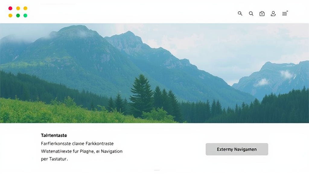 Illustration einer barrierefreien Website, die klare Farbkontraste, Alternativtexte für Bilder und eine einfache Navigation per Tastatur zeigt.
