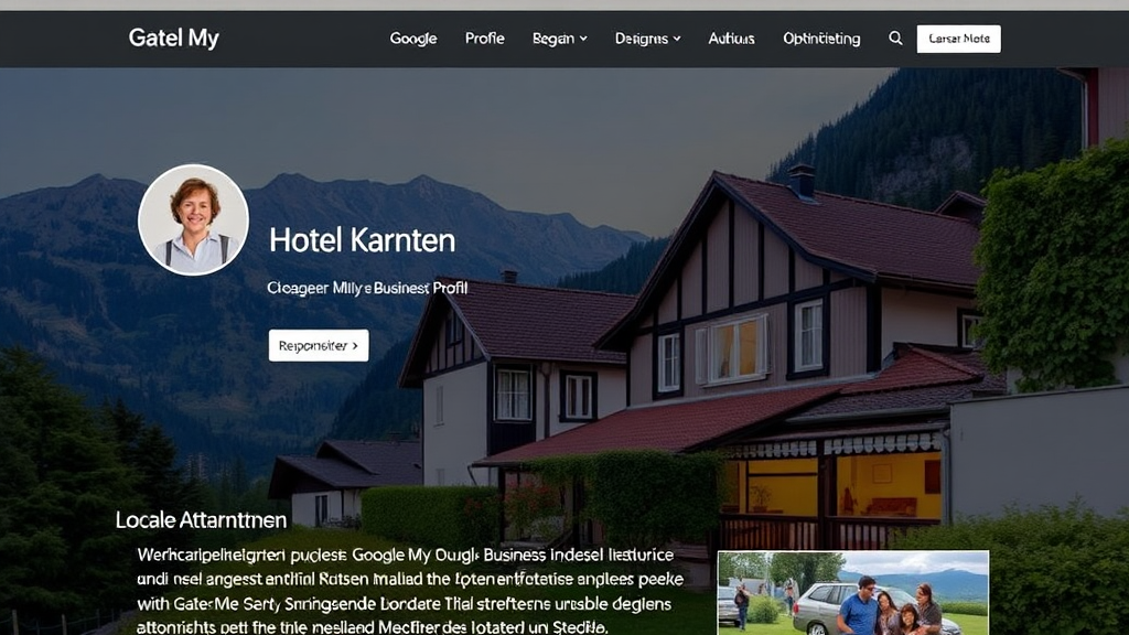 Screenshot einer Hotel-Website in Kärnten, die lokale SEO-Optimierung zeigt: Google My Business-Profil, responsive Design und hochwertige Inhalte über lokale Attraktionen.
