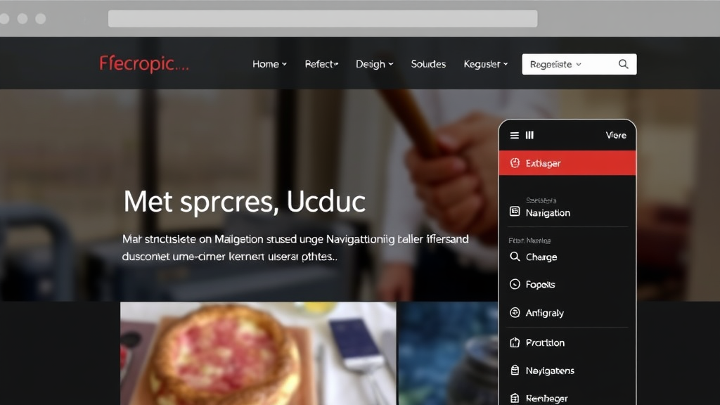 Visualisierung einer Website mit klar strukturierter Navigation, einschließlich Menüpunkten, einer Suchleiste und mobilem Menü, um optimale Benutzerführung zu zeigen.