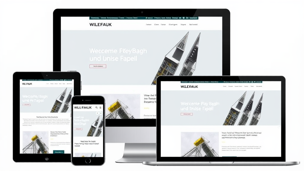 Visualisierung einer responsiven Website auf verschiedenen Geräten, inklusive Smartphone, Tablet und Desktop, die einheitlich und benutzerfreundlich gestaltet ist.